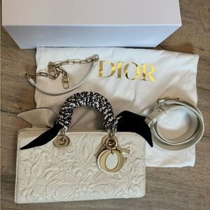 Dior Cream Quilted Lady Satchel with Gold Hardware